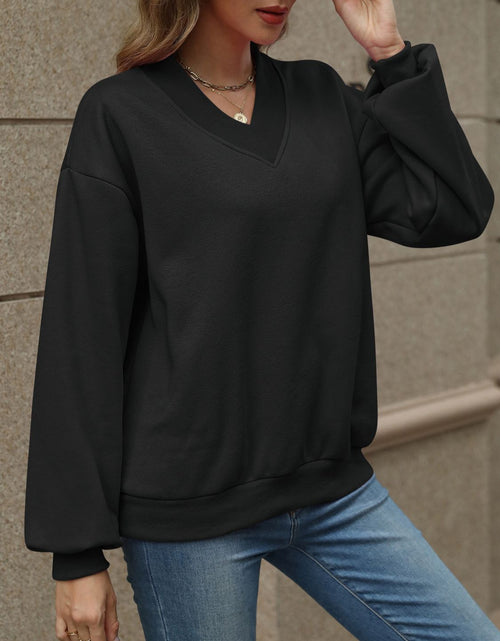 Load image into Gallery viewer, V-Neck Long Sleeve Dropped Shoulder Sweatshirt

