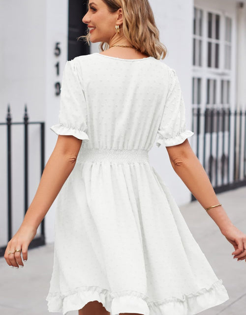 Load image into Gallery viewer, Swiss Dot Frill Trim Flounce Sleeve V-Neck Dress
