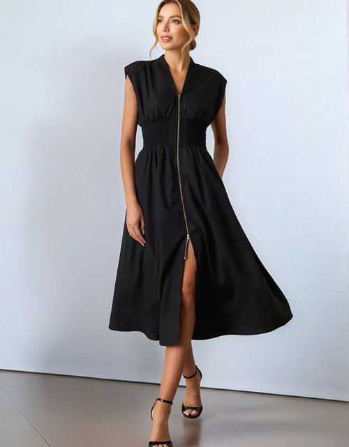 Load image into Gallery viewer, Smocked Zip Front Cap Sleeve Dress
