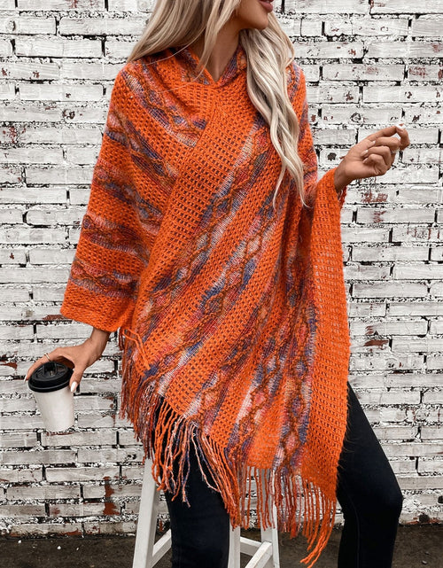 Load image into Gallery viewer, Fringe Contrast Hooded Poncho
