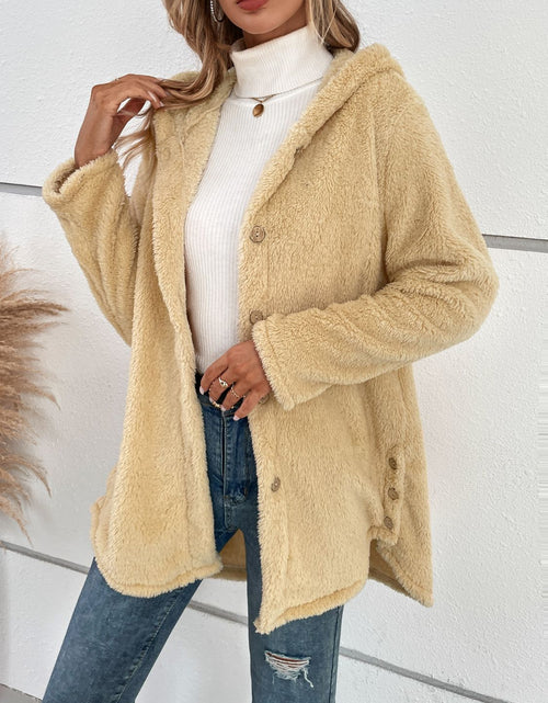 Load image into Gallery viewer, Fuzzy Button Up Hooded Jacket
