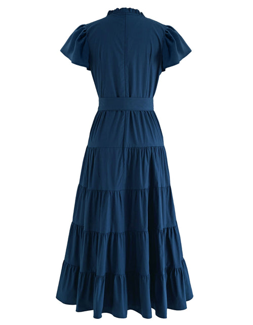 Load image into Gallery viewer, Ruched Tiered Notched Short Sleeve Dress
