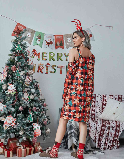 Load image into Gallery viewer, Christmas Asymmetrical Neck Long Sleeve Dress
