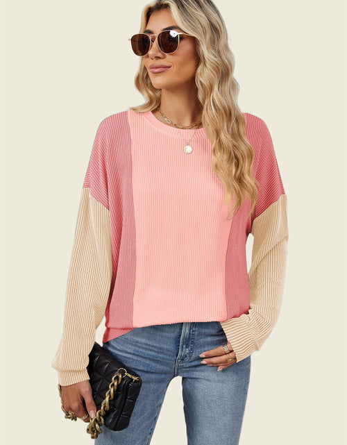 Load image into Gallery viewer, Double Take Texture Contrast Round Neck Long Sleeve T-Shirt
