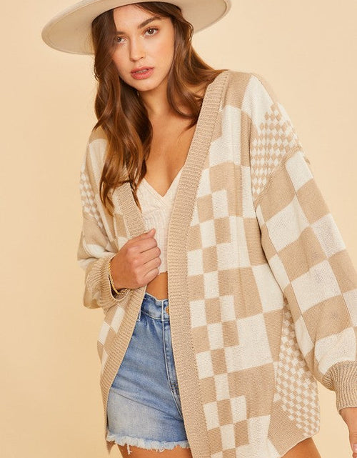 Load image into Gallery viewer, Annie Wear Checkered Open Front Drop Shoulder Cardigan
