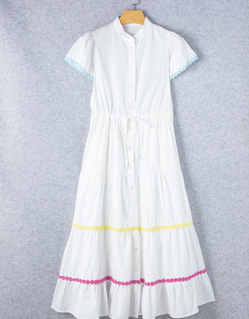 Load image into Gallery viewer, Contrast Trim Button Up Short Sleeve Dress
