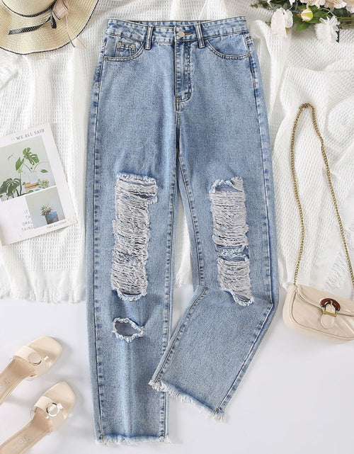 Load image into Gallery viewer, Distressed Raw Hem Jeans
