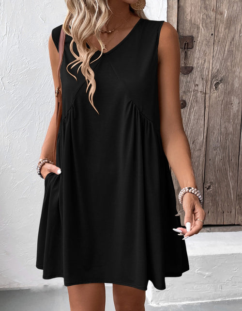 Load image into Gallery viewer, Ivy Lane Ruched V-Neck Sleeveless Mini Dress
