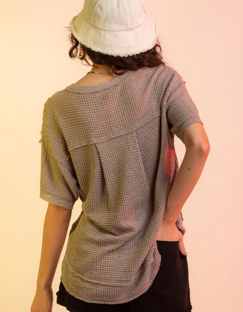 Load image into Gallery viewer, Waffle-Knit Notched Half Sleeve T-Shirt
