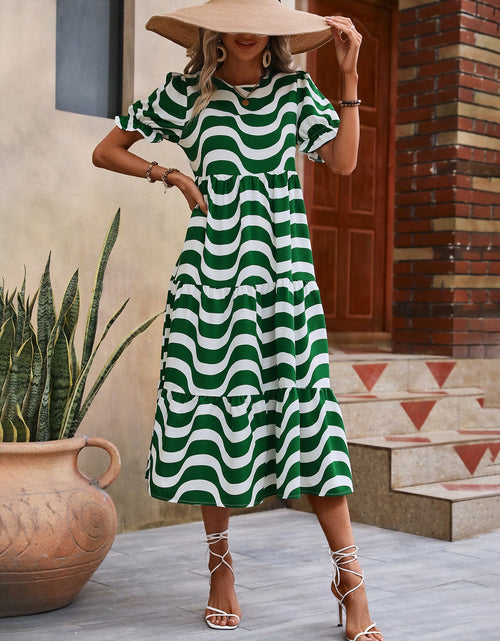 Load image into Gallery viewer, Wavy Striped Round Neck Short Sleeve Dress
