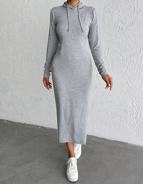 Load image into Gallery viewer, Drawstring Long Sleeve Hooded Midi Dress
