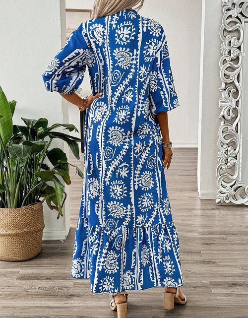 Load image into Gallery viewer, Printed Notched Half Sleeve Maxi Dress
