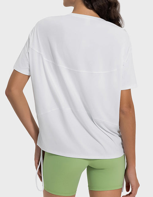 Load image into Gallery viewer, Millennia Drawstring Round Neck Short Sleeve Active T-Shirt
