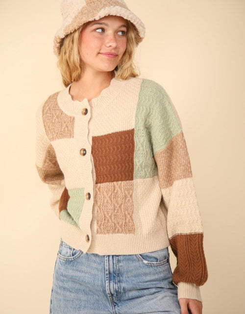 Load image into Gallery viewer, VERY J Color Block Button Down Textured Sweater Cardigan
