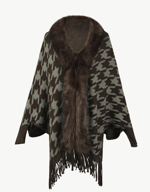 Load image into Gallery viewer, Houndstooth Fringe Hem Poncho
