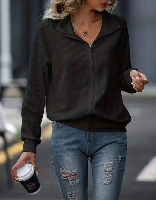 Load image into Gallery viewer, Zip Up Collared Neck Raglan Sleeve Jacket

