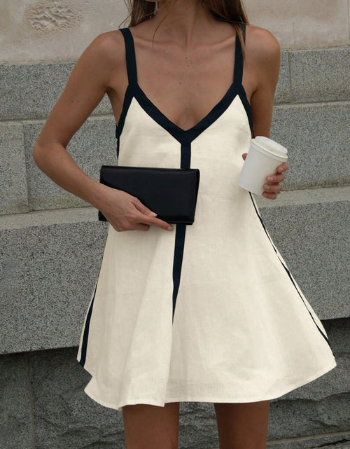 Load image into Gallery viewer, Contrast Trim V-Neck Mini Cami Dress
