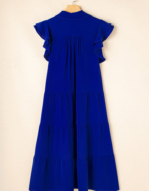 Load image into Gallery viewer, Ruffled Short Sleeve Collared V Neck Tiered Midi Dress
