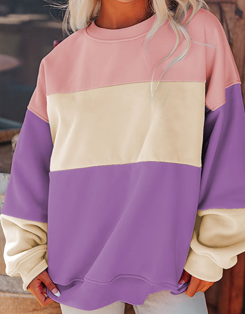 Load image into Gallery viewer, Contrast Round Neck Long Sleeve Sweatshirt
