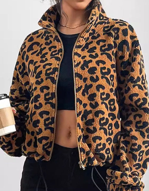 Load image into Gallery viewer, Leopard Zip Up Long Sleeve Jacket
