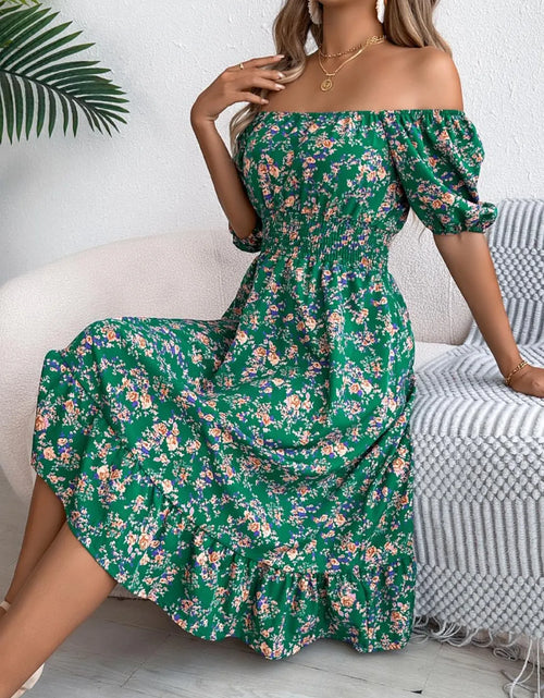 Load image into Gallery viewer, Ruffled Hem Floral Puff Sleeve Dress
