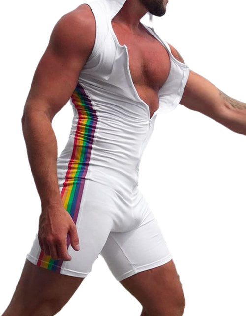 Load image into Gallery viewer, Men's Full Size Contrast Zip Front Sleeveless Active Romper Plus Size
