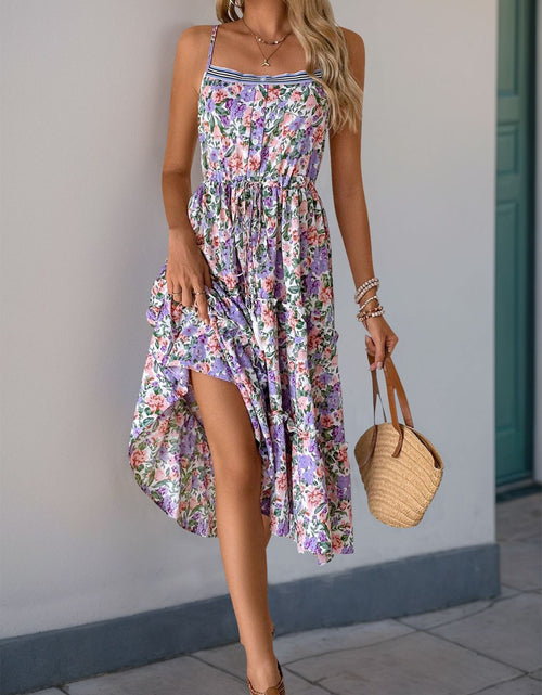 Load image into Gallery viewer, Perfee Decor Button Printed Sleeveless Tiered Midi Dress
