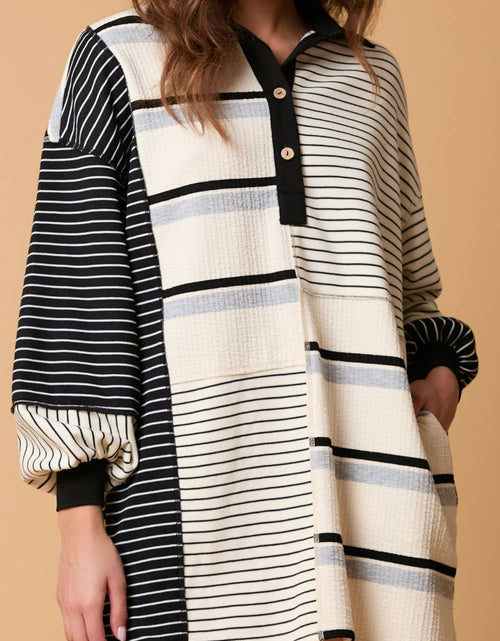 Load image into Gallery viewer, Striped Patchwork Long Sleeve Mini Dress
