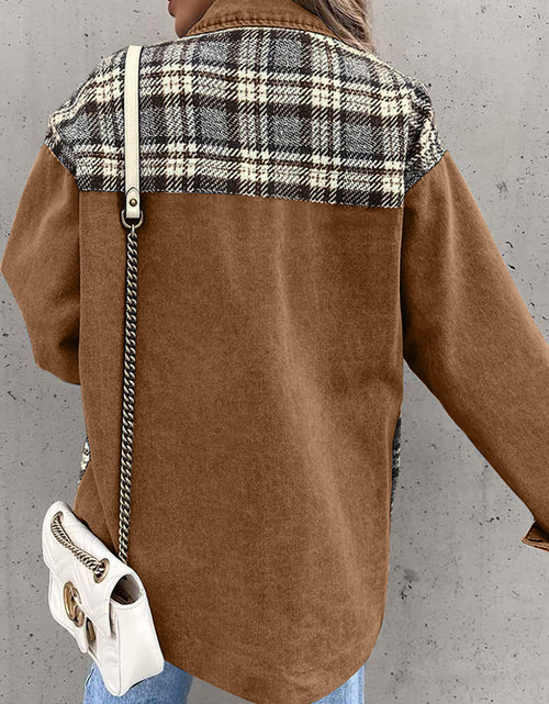 Load image into Gallery viewer, Plaid Button Up Dropped Shoulder Jacket
