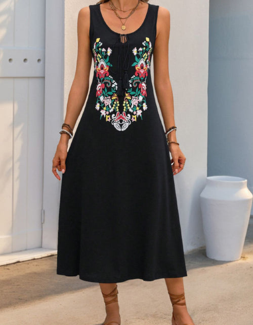 Load image into Gallery viewer, Perfee Tied Flower Printed Sleeveless Dress
