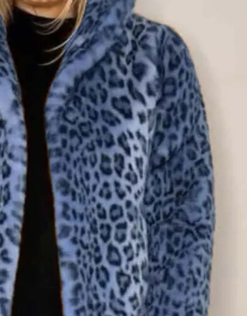 Load image into Gallery viewer, Full Size Leopard Furry Collared Neck Long Sleeve Coat
