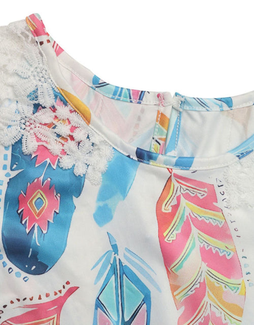 Load image into Gallery viewer, Perfee Printed Round Neck Lace Short Sleeve Top

