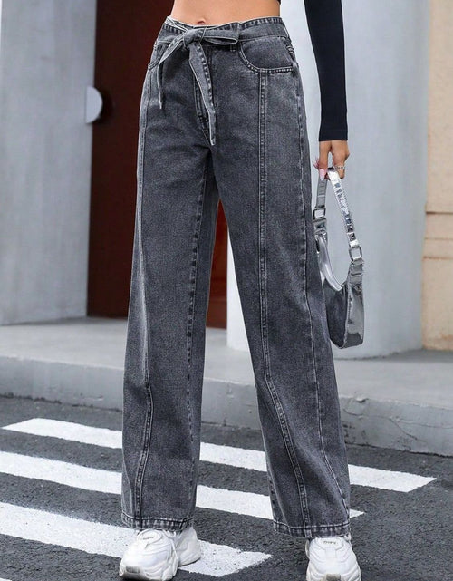 Load image into Gallery viewer, Tied Straight Leg Jeans with Pockets

