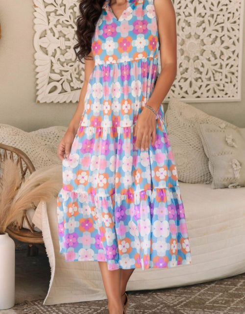 Load image into Gallery viewer, Floral Print Sleeveless Tiered Midi Dress
