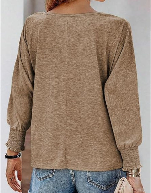 Load image into Gallery viewer, Round Neck Smocked Lantern Sleeve T-Shirt

