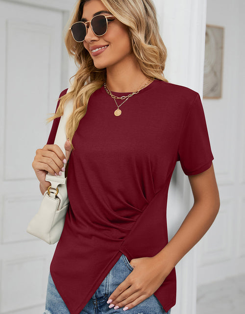 Load image into Gallery viewer, Ruched Round Neck Short Sleeve T-Shirt
