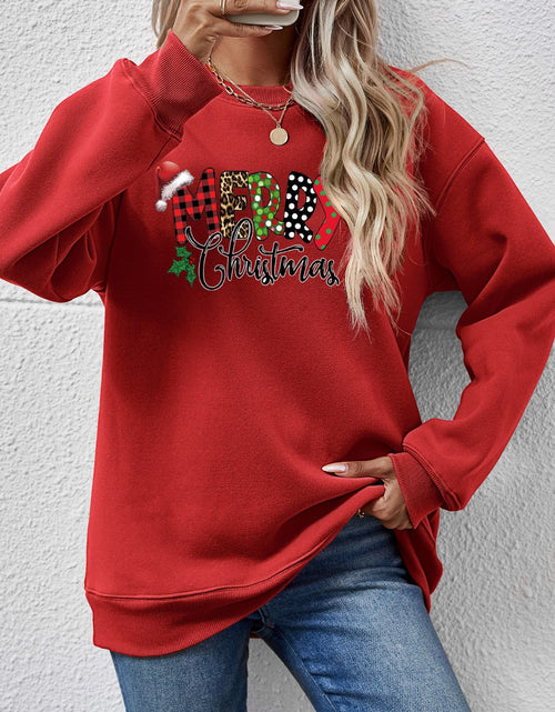Load image into Gallery viewer, MERRY CHRISTMAS Round Neck Dropped Shoulder Sweatshirt
