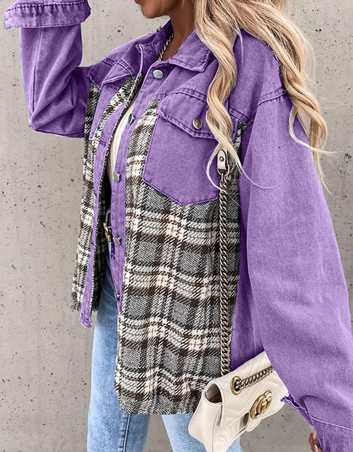 Load image into Gallery viewer, Plaid Button Up Dropped Shoulder Jacket
