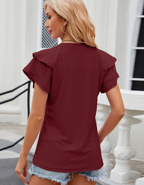 Load image into Gallery viewer, Eyelet Notched Short Sleeve T-Shirt
