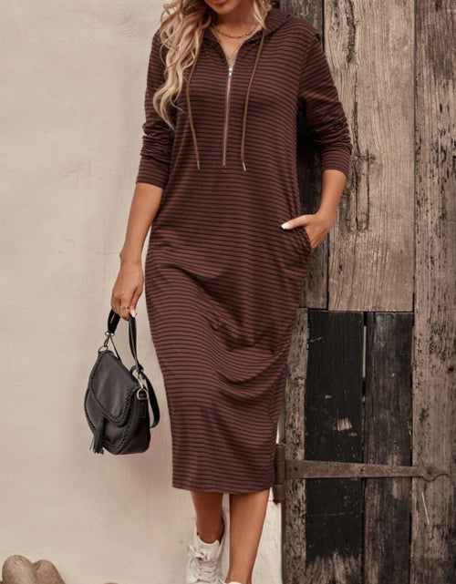 Load image into Gallery viewer, Striped Zip Front Hooded Dress
