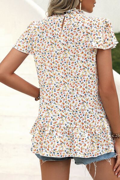 Load image into Gallery viewer, Ditsy Floral Mock Neck Short Sleeve T-Shirt
