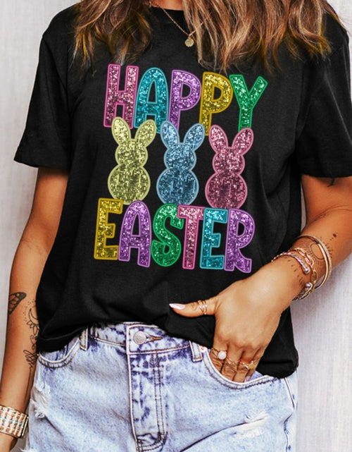 Load image into Gallery viewer, HAPPY EASTER Sequin Bunny Round Neck T-Shirt
