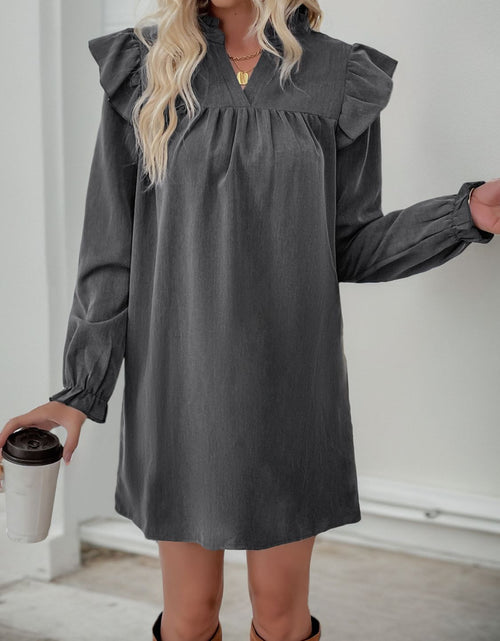 Load image into Gallery viewer, Perfee Ruffled Notched Long Sleeve Mini Dress

