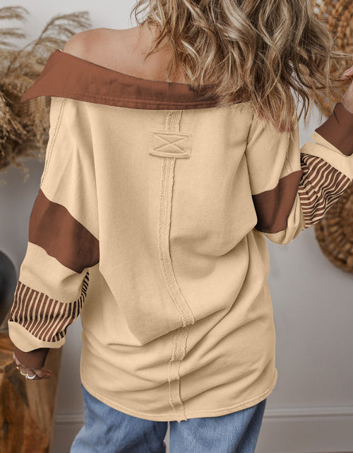 Load image into Gallery viewer, Color Block Johnny Collar Long Sleeve Sweatshirt
