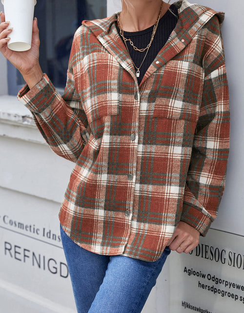 Load image into Gallery viewer, Ivy Lane Plaid Button Up Long Sleeve Hooded Jacket
