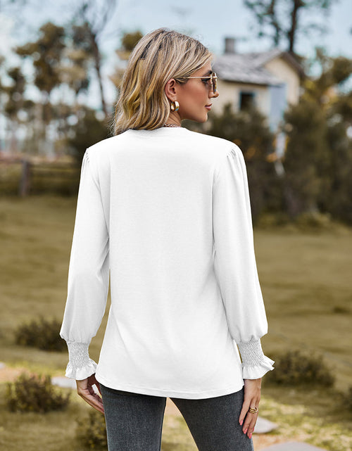 Load image into Gallery viewer, Notched Neck Flounce Sleeve Blouse
