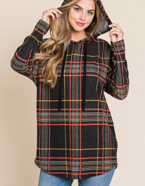 Load image into Gallery viewer, BOMBOM Drawstring Plaid Long Sleeve Hoodie
