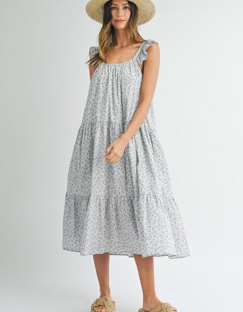 Load image into Gallery viewer, MABLE Floral Ruffle Shoulder Tiered Midi Dress
