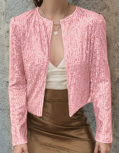 Load image into Gallery viewer, Full Size Sequin Open Front Cropped Jacket
