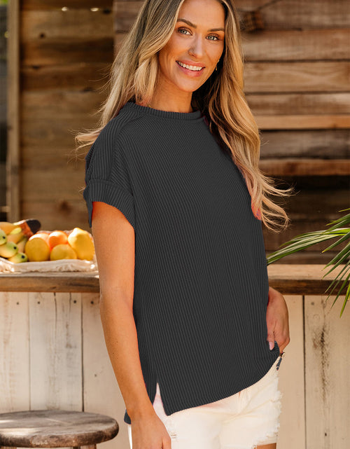 Load image into Gallery viewer, Exposed Seam Round Neck Short Sleeve T-Shirt

